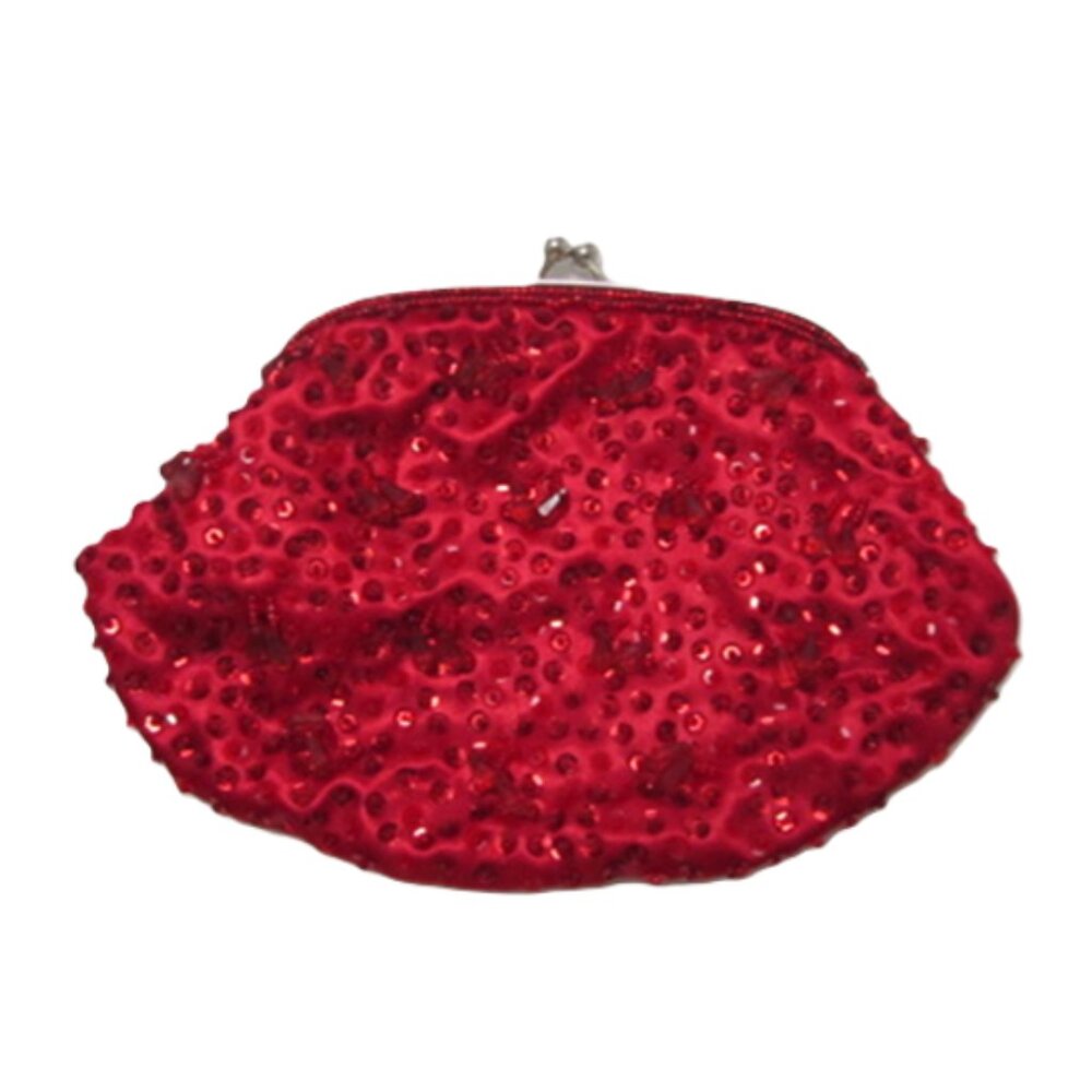 Red Beaded Evening Bag Clucth with handle - Picture 2 of 7
